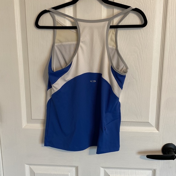 Champion ladies activewear top, blue & white, side zip pocket EUC no defects - Picture 4 of 6
